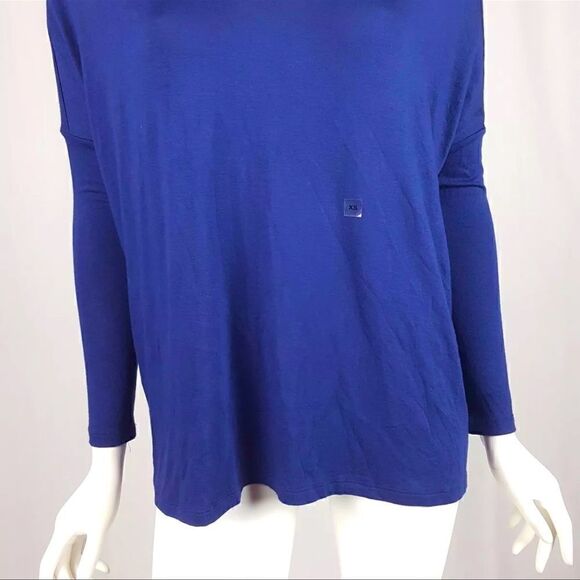 Express Size XS Royal Blue 3/4 Sleeve Oversized High Low V-Neck Stretch Top MWT - Picture 3 of 6